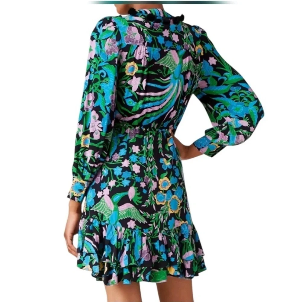 Figue Dress Ella Tassel Tiered Ruffle Mini in Floral Birdsong Print